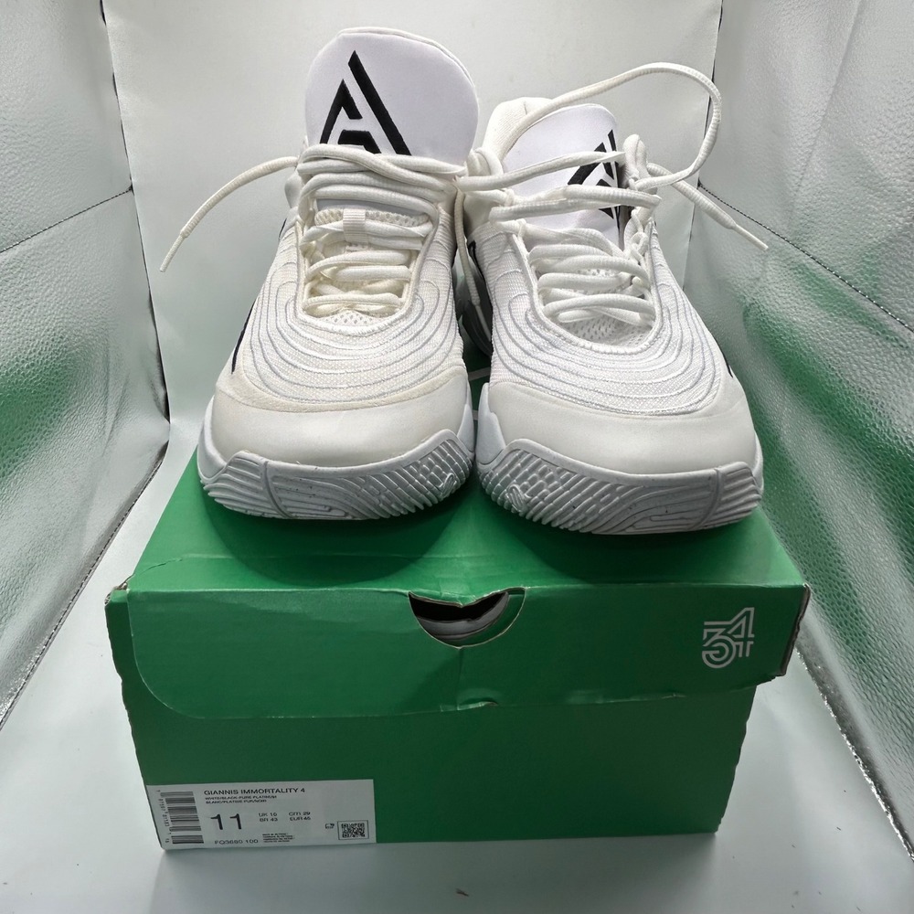 Nike Giannis Immortality 4 White Black Pure Platinum FQ3680-100 Mens 11